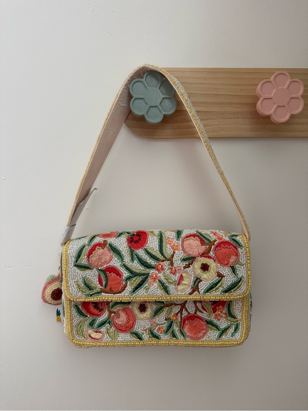 VIRAL tiktok Beaded Peach Shoulder Bag with Peach Charm Made in India